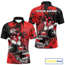 Load image into Gallery viewer, Custom Black And Red Splatter Skull Bowling Team Men Polo Shirt, Halloween Bowler Outfit IPHW9725