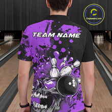 Load image into Gallery viewer, Custom Black And Purple Splatter Skull Bowling Team Men Polo Shirt, Halloween Outfit IPHW9726
