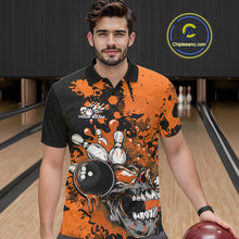 Load image into Gallery viewer, Custom Black And Orange Splatter Skull Bowling Team Men Polo Shirt, Halloween Outfit IPHW9727