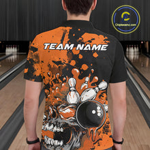 Load image into Gallery viewer, Custom Black And Orange Splatter Skull Bowling Team Men Polo Shirt, Halloween Outfit IPHW9727