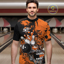 Load image into Gallery viewer, Custom Black And Orange Splatter Skull Bowling Team Men Quarter-Zip Shirt, Halloween Outfit IPHW9727