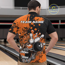 Load image into Gallery viewer, Custom Black And Orange Splatter Skull Bowling Team Men Quarter-Zip Shirt, Halloween Outfit IPHW9727