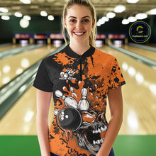 Load image into Gallery viewer, Custom Black And Orange Splatter Skull Bowling Women Quarter-Zip Shirt, Halloween Outfit IPHW9727