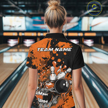 Load image into Gallery viewer, Custom Black And Orange Splatter Skull Bowling Women Quarter-Zip Shirt, Halloween Outfit IPHW9727