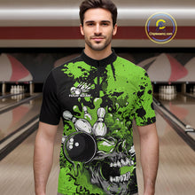 Load image into Gallery viewer, Custom Black And Green Splatter Skull Bowling Team Men Quarter-Zip Shirt, Halloween Outfit IPHW9728