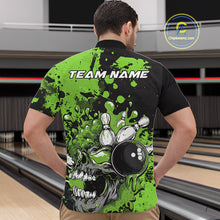 Load image into Gallery viewer, Custom Black And Green Splatter Skull Bowling Team Men Quarter-Zip Shirt, Halloween Outfit IPHW9728