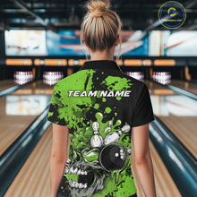 Load image into Gallery viewer, Custom Black And Green Splatter Skull Bowling Women Quarter-Zip Shirt, Halloween Outfit IPHW9728