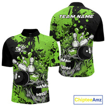 Load image into Gallery viewer, Custom Black And Green Splatter Skull Bowling Team Men Quarter-Zip Shirt, Halloween Outfit IPHW9728