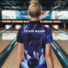 Load image into Gallery viewer, Custom Blue Thunder Lightning Bowling Ball And Pins Women Quarter-Zip Shirt, Team Uniform IPHW9506