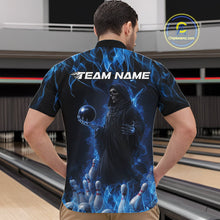 Load image into Gallery viewer, Custom Blue Flame Grim Reaper Bowling Quarter-Zip Shirts For Men, Halloween Bowling Outfit IPHW9729