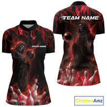 Load image into Gallery viewer, Custom Red Flame Grim Reaper Bowling Women Quarter-Zip Shirts, Halloween Bowling Outfit IPHW9730