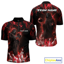 Load image into Gallery viewer, Custom Red Flame Grim Reaper Bowling Quarter-Zip Shirts For Men, Halloween Bowling Outfit IPHW9730