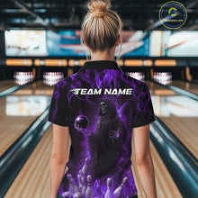 Load image into Gallery viewer, Custom Purple Flame Grim Reaper Bowling Women Quarter-Zip Shirt, Halloween Bowling Outfit IPHW9732