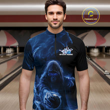 Load image into Gallery viewer, Custom Black And Blue Smoke Flame Grim Reaper Halloween Bowling Men Quarter-Zip Shirts IPHW9739