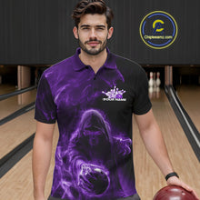 Load image into Gallery viewer, Custom Black And Purple Smoke Flame Grim Reaper Halloween Bowling Men Polo Shirts IPHW9740