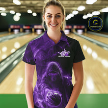 Load image into Gallery viewer, Custom Black And Purple Smoke Flame Grim Reaper Halloween Bowling Women Polo Shirts IPHW9740