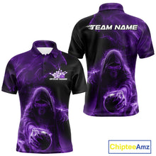 Load image into Gallery viewer, Custom Black And Purple Smoke Flame Grim Reaper Halloween Bowling Men Polo Shirts IPHW9740