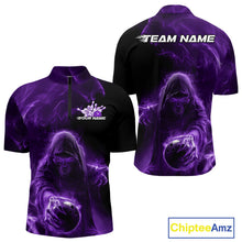 Load image into Gallery viewer, Custom Black And Purple Smoke Flame Grim Reaper Halloween Bowling Men Quarter-Zip Shirts IPHW9740