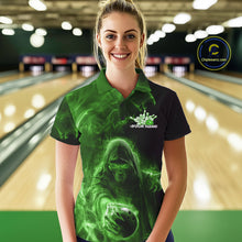 Load image into Gallery viewer, Custom Black And Green Smoke Flame Grim Reaper Halloween Bowling Women Polo Shirts IPHW9741
