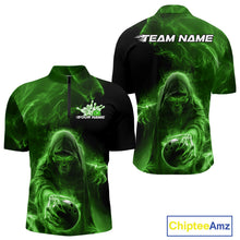 Load image into Gallery viewer, Custom Black And Green Smoke Flame Grim Reaper Halloween Bowling Men Quarter-Zip Shirts IPHW9741