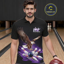 Load image into Gallery viewer, Custom Purple Flame Eagle Bowling Team Polo Shirts For Men, Bowling Tournament Shirt IPHW9369