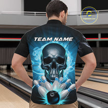Load image into Gallery viewer, Custom Blue Glowing Ghostly Skull Bowling Quarter-Zip Shirts For Men, Halloween Bowlers Outfit IPHW9515