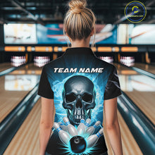 Load image into Gallery viewer, Custom Blue Glowing Ghostly Skull Bowling Women Quarter-Zip Shirt, Halloween Outfit IPHW9515