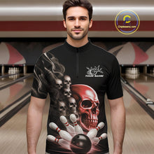 Load image into Gallery viewer, Custom Red Glowing Ghostly Skull Bowling Quarter-Zip Shirts For Men, Halloween Bowlers Outfit IPHW9516