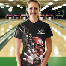 Load image into Gallery viewer, Custom Red Glowing Ghostly Skull Bowling Women Quarter-Zip Shirt, Halloween Outfit IPHW9516
