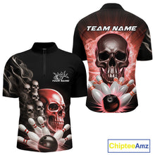 Load image into Gallery viewer, Custom Red Glowing Ghostly Skull Bowling Quarter-Zip Shirts For Men, Halloween Bowlers Outfit IPHW9516