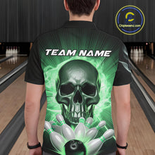 Load image into Gallery viewer, Custom Green Glowing Ghostly Skull Bowling Polo Shirts For Men, Halloween Bowlers Outfit IPHW9518