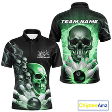Load image into Gallery viewer, Custom Green Glowing Ghostly Skull Bowling Polo Shirts For Men, Halloween Bowlers Outfit IPHW9518