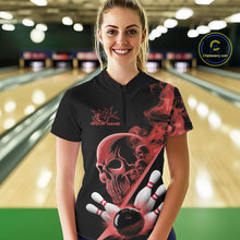 Load image into Gallery viewer, Custom Red Smoke Skull Women Bowling Team Quarter-Zip Shirts, Hallowen Bowlers Jerseys IPHW9524