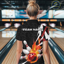 Load image into Gallery viewer, Custom Fiery Red Bowling Women Quarter-Zip Shirts, Inferno Flame Bowling League Shirt IPHW9526