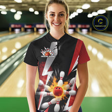Load image into Gallery viewer, Custom Fiery Red Bowling Women Quarter-Zip Team Shirts, Fire Flame Bowler Outfit IPHW9529