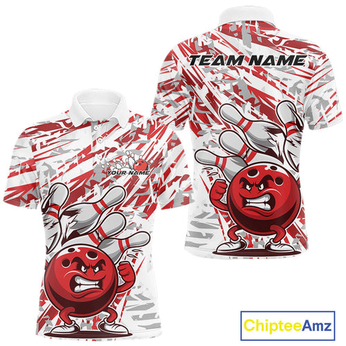 Red Camo Custom Funny Bowling Polo Shirts For Men, Bowling Team Tournament Shirt IPHW9397
