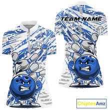 Load image into Gallery viewer, Blue Camo Custom Funny Bowling Women Quarter-Zip Shirts, Bowling Team Tournament Shirt IPHW9398