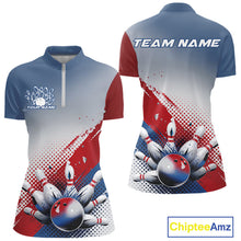 Load image into Gallery viewer, Custom Red, White And Blue Patriotic Women Quarter-Zip Bowling League Shirt IPHW9544