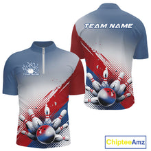 Load image into Gallery viewer, Custom Red, White And Blue Patriotic Bowling Quarter-Zip Shirts For Men, Bowling League Shirt IPHW9544