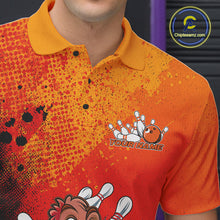 Load image into Gallery viewer, Custom Funny Orange Turkey Bowling Team Men Polo Shirts, Thanksgiving Bowling Outfit IPHW9785