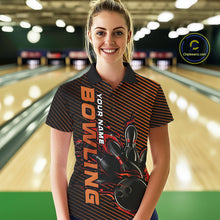 Load image into Gallery viewer, Custom Red Orange Flame Bowling Polo Shirts For Women, Bowling Tournament Team Shirt IPHW9403