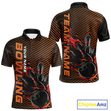 Load image into Gallery viewer, Custom Red Orange Flame Bowling Polo Shirts For Men, Bowling Tournament Team Shirt IPHW9403
