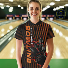 Load image into Gallery viewer, Custom Red Orange Flame Bowling Women Quarter-Zip Shirts, Bowling Tournament Team Shirt IPHW9403