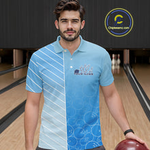 Load image into Gallery viewer, Custom Gradient Blue Bowling Pattern Team Polo Shirts For Men, Bowling Tournament Shirt IPHW9406