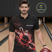 Load image into Gallery viewer, Custom Galaxy Red Flame Bowling Polo Shirt For Men, Bowling League Team Uniform IPHW9569