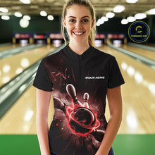 Load image into Gallery viewer, Custom Galaxy Red Flame Bowling Quarter-Zip Shirt For Women, Bowling League Team Uniform IPHW9569