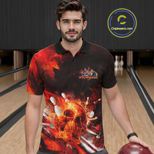 Load image into Gallery viewer, Custom Fire Flame Skull Bowling Polo Shirts For Men, Halloween Bowling Outfits IPHW9579