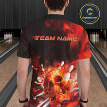Load image into Gallery viewer, Custom Fire Flame Skull Bowling Polo Shirts For Men, Halloween Bowling Outfits IPHW9579