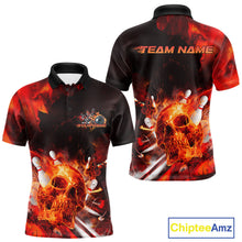 Load image into Gallery viewer, Custom Fire Flame Skull Bowling Polo Shirts For Men, Halloween Bowling Outfits IPHW9579