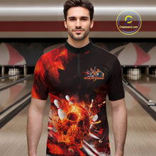 Load image into Gallery viewer, Custom Fire Flame Skull Bowling Quarter-Zip Shirts For Men, Halloween Bowling Outfits IPHW9579